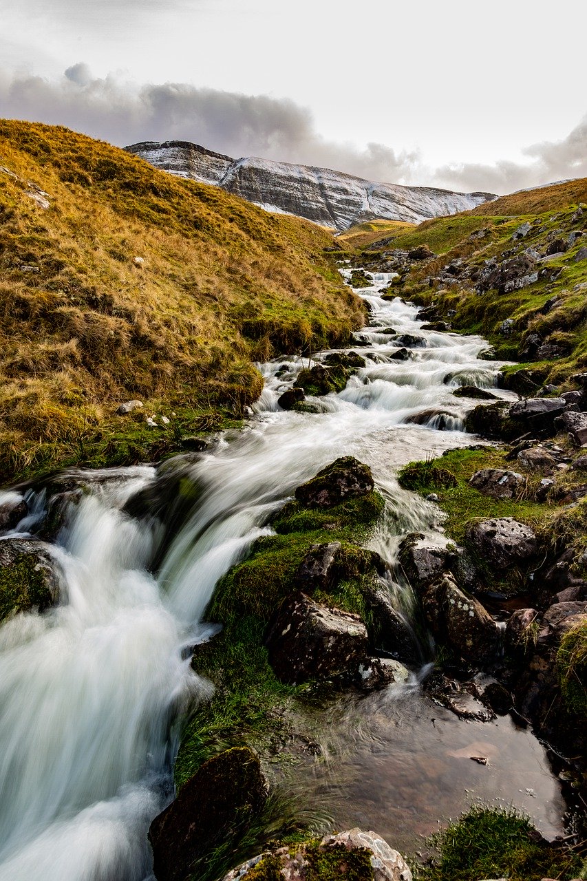 waterfall, snow, landscape